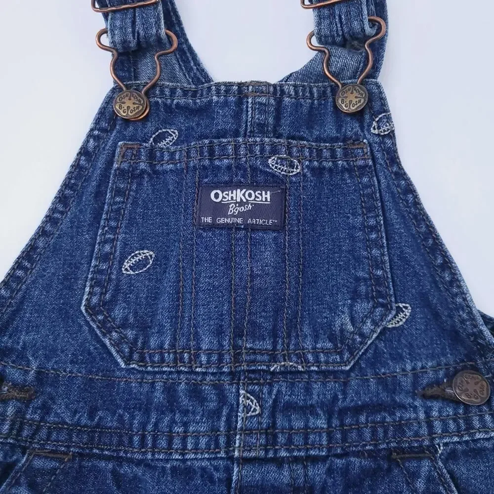 OshKosh Blue Jean Overalls Size 18 Months Football Embroidery Denim Baby